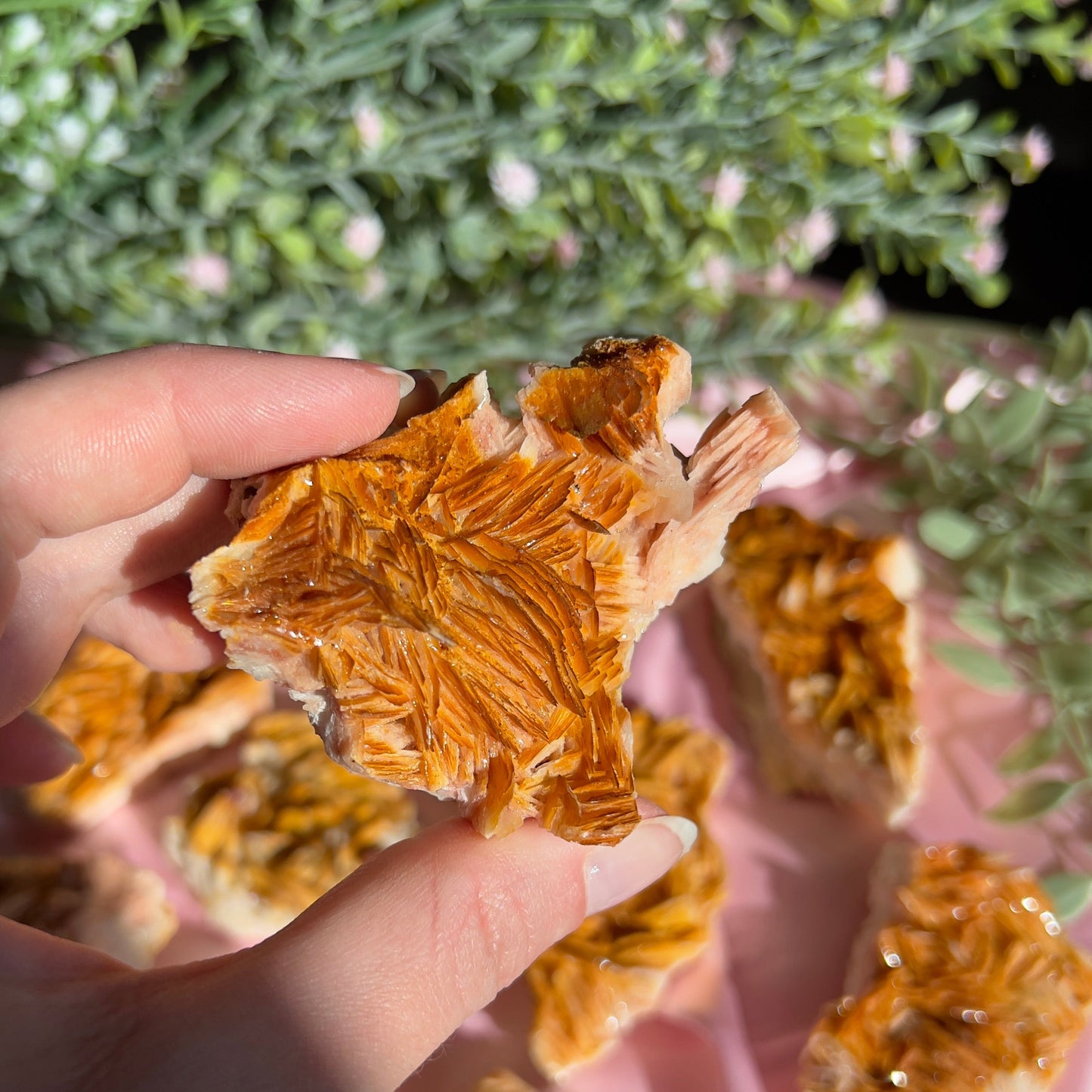 Orange and Pink Barite Cluster from the Mibladen mining district of Midelt in Morocco