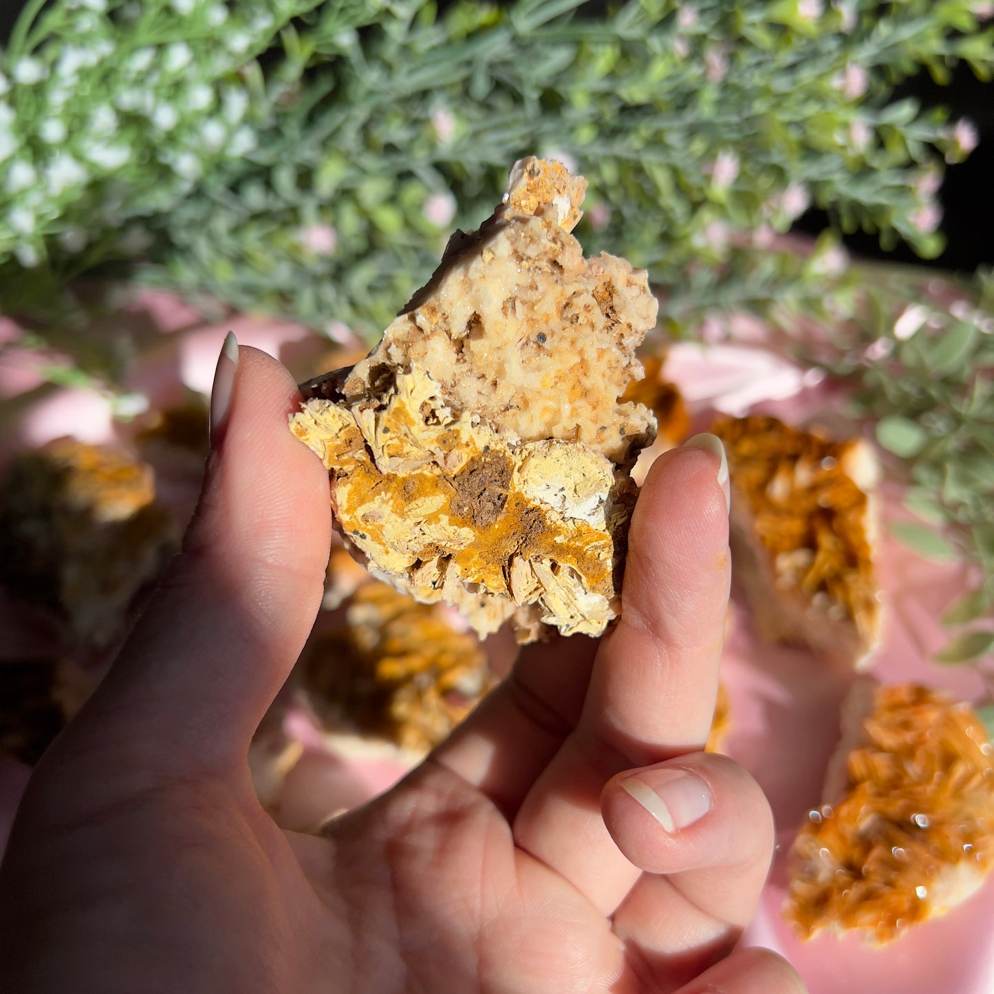 Orange and Pink Barite Cluster from the Mibladen mining district of Midelt in Morocco