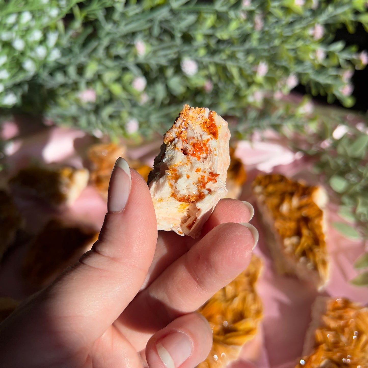 Orange and Pink Barite Cluster from the Mibladen mining district of Midelt in Morocco