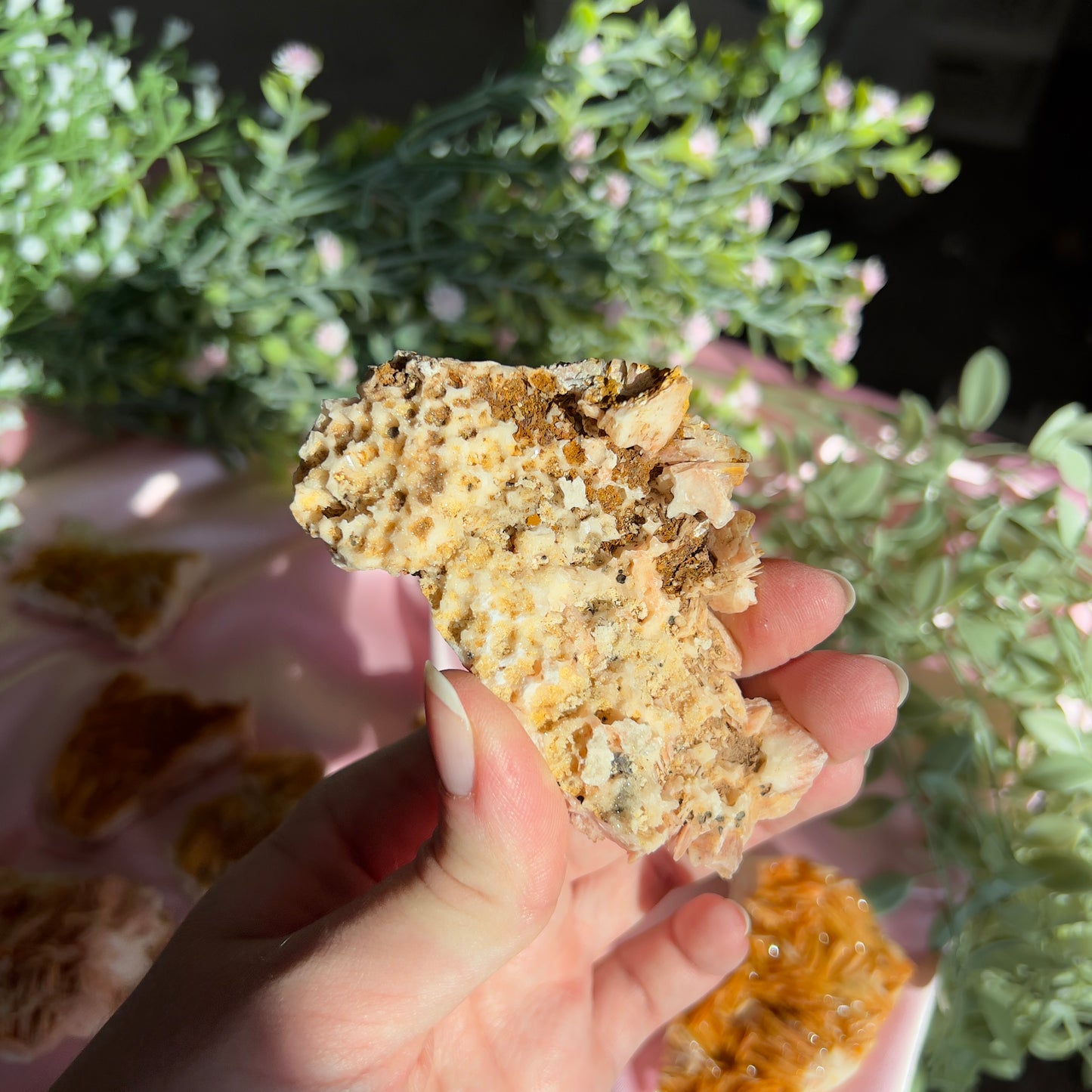 Orange and Pink Barite Cluster from the Mibladen mining district of Midelt in Morocco