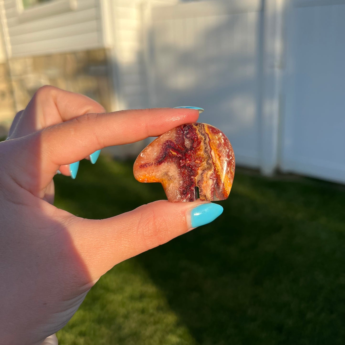 Wildfire Bubble Opal Bear carving from Milford, Utah