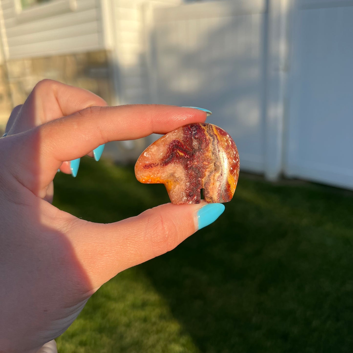 Wildfire Bubble Opal Bear carving from Milford, Utah