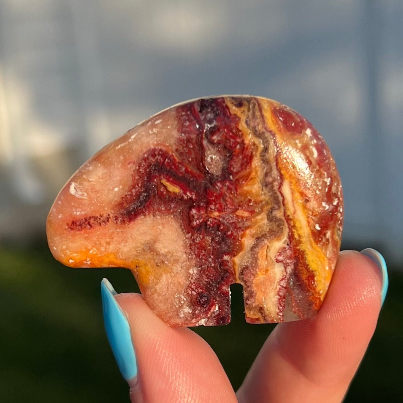 Wildfire Bubble Opal Bear carving from Milford, Utah