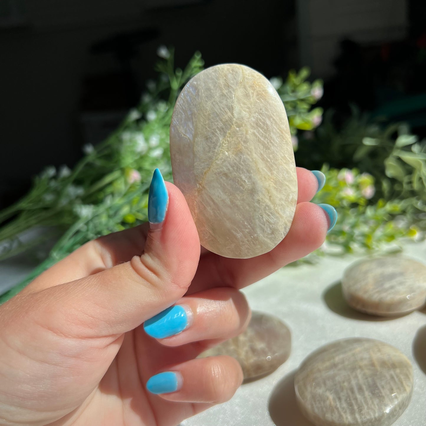 Blue Moonstone Palm Stone