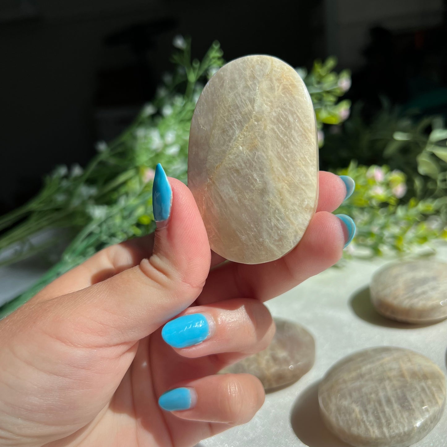 Blue Moonstone Palm Stone