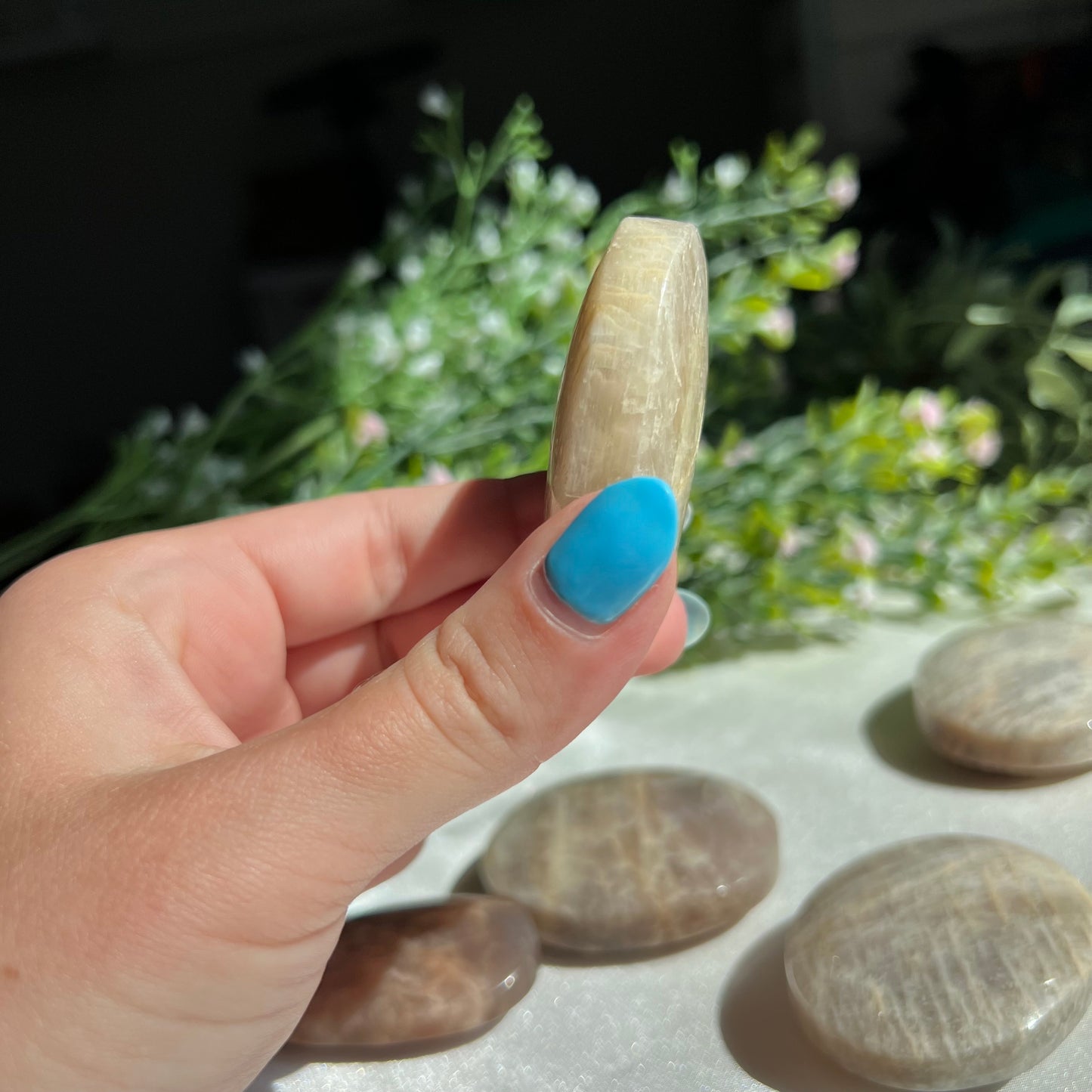 Blue Moonstone Palm Stone