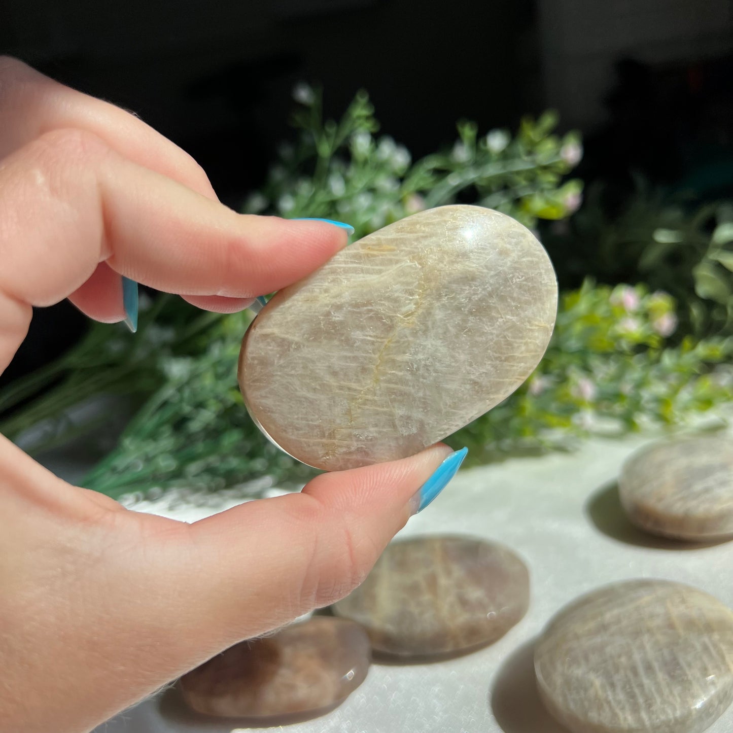 Blue Moonstone Palm Stone