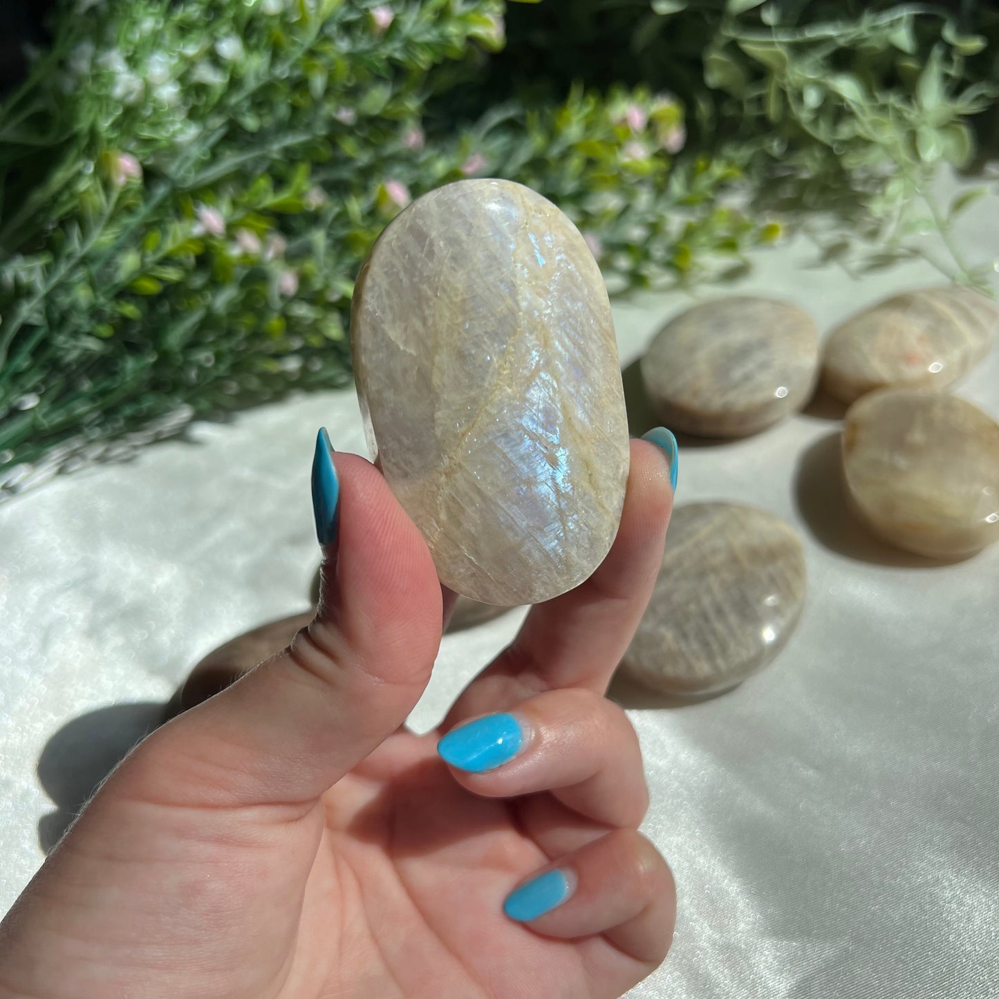 Blue Moonstone Palm Stone