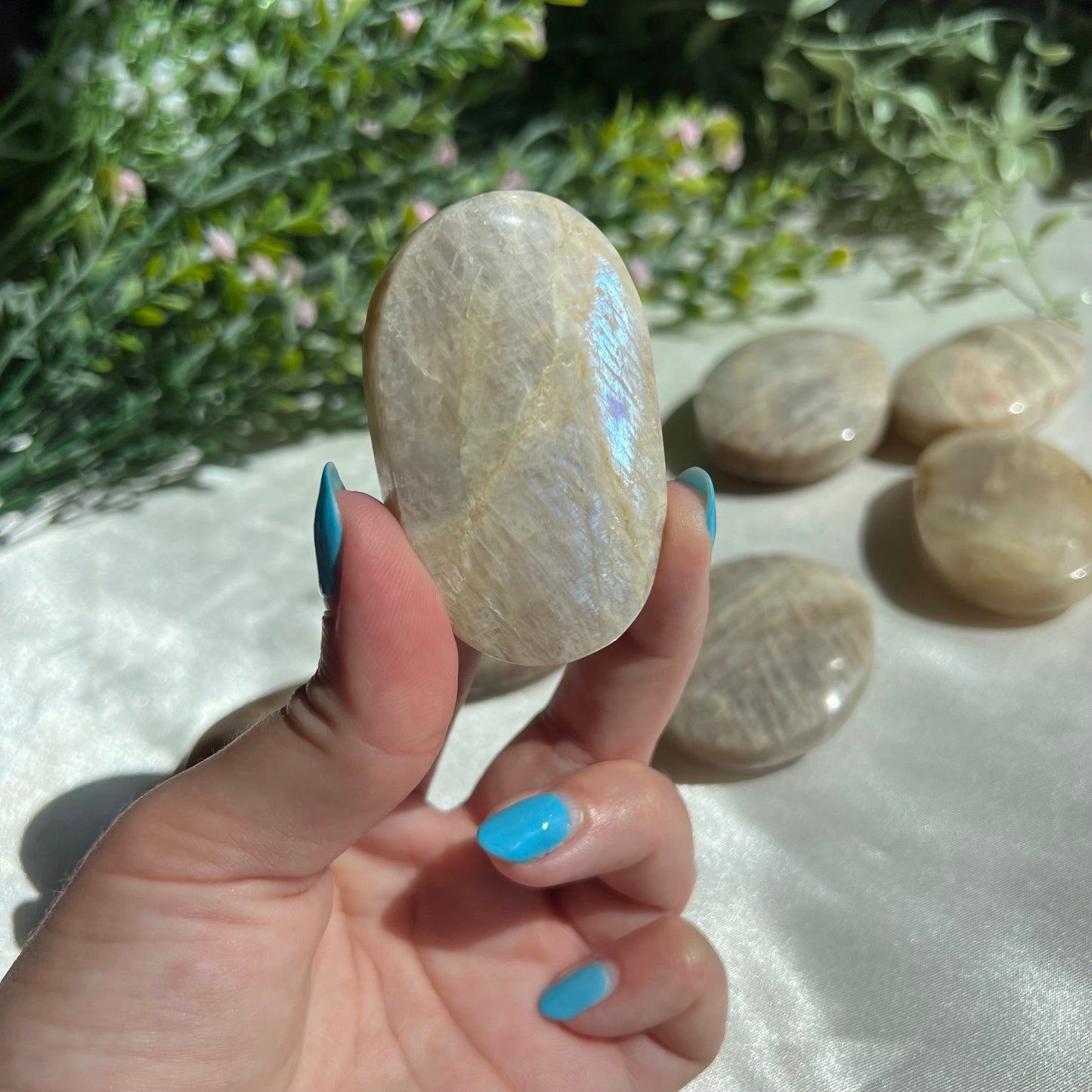 Blue Moonstone Palm Stone