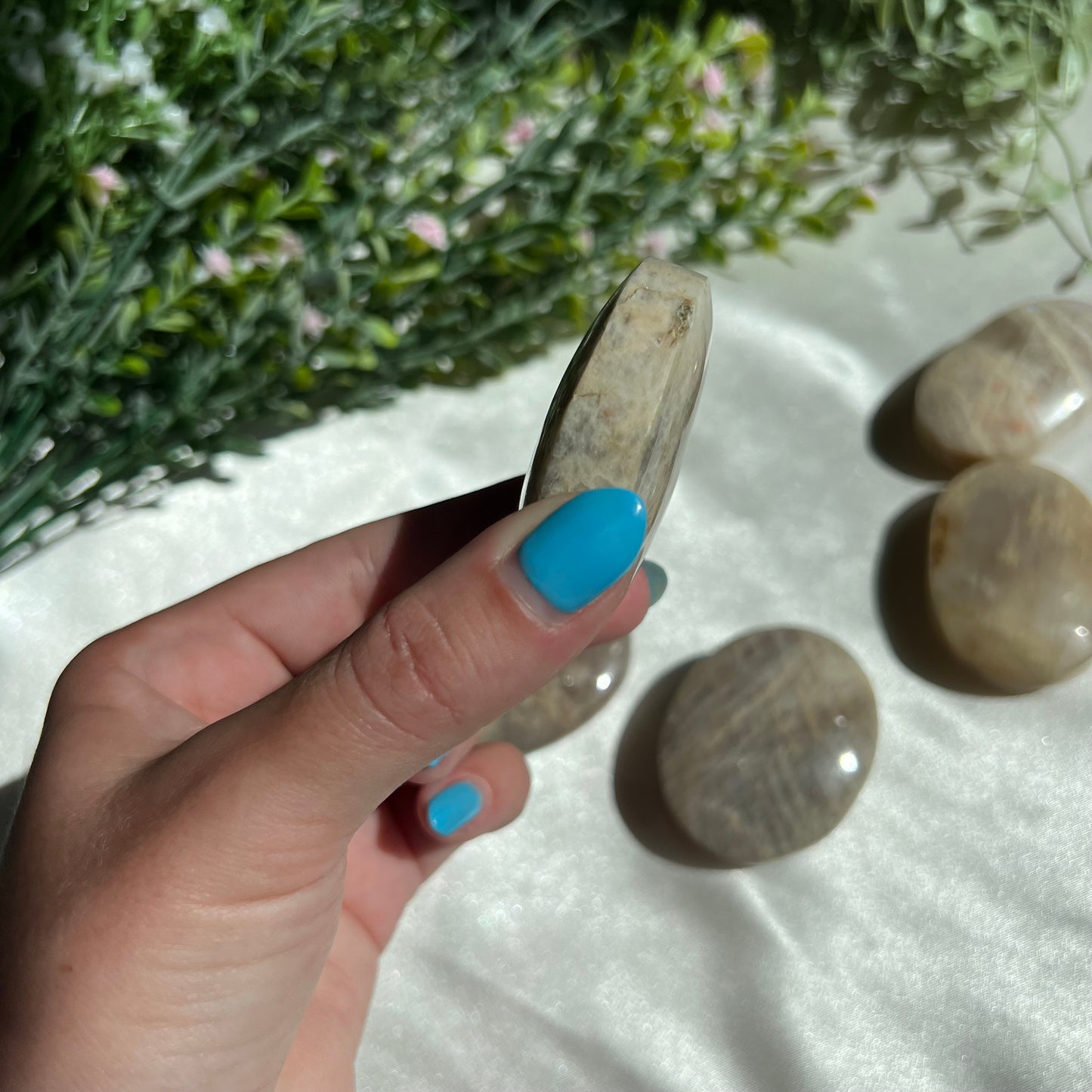 Blue Moonstone Palm Stone