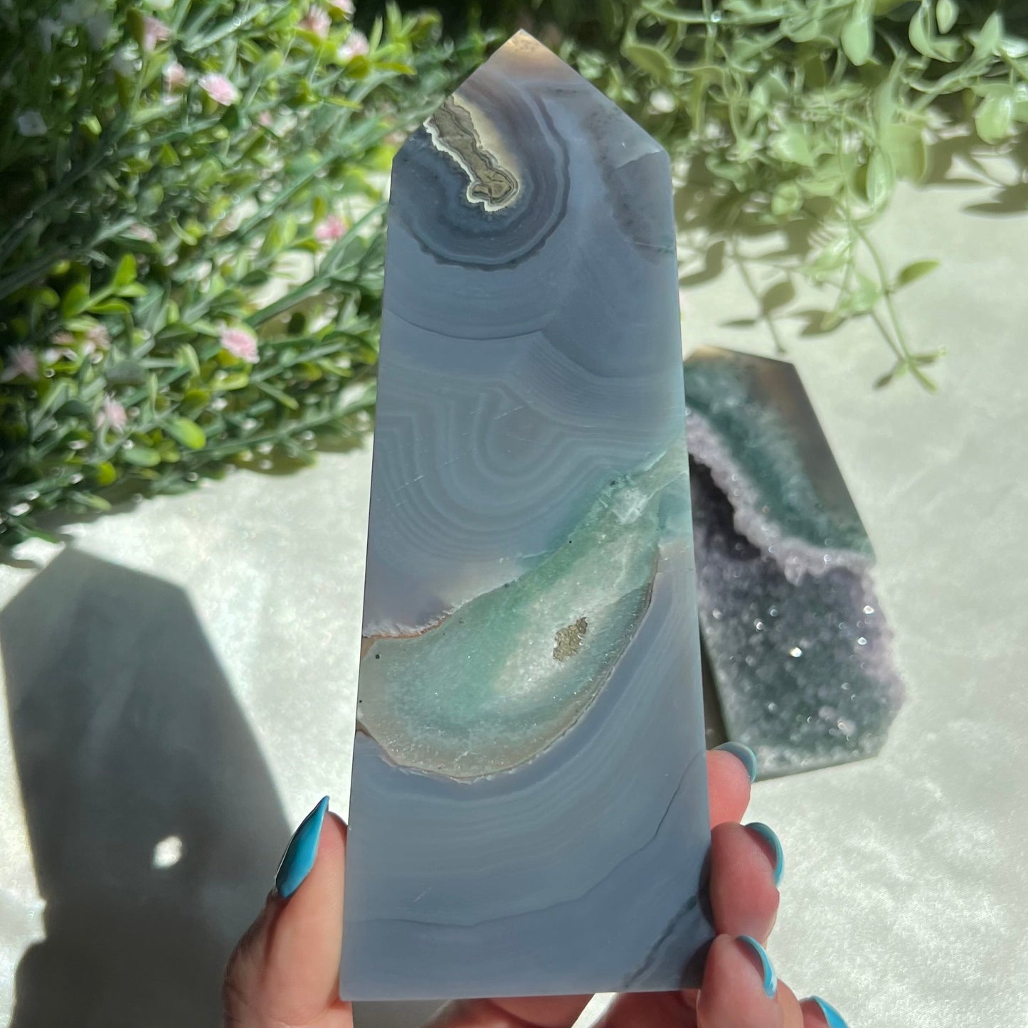 Grey Agate Druzy Flat Tower