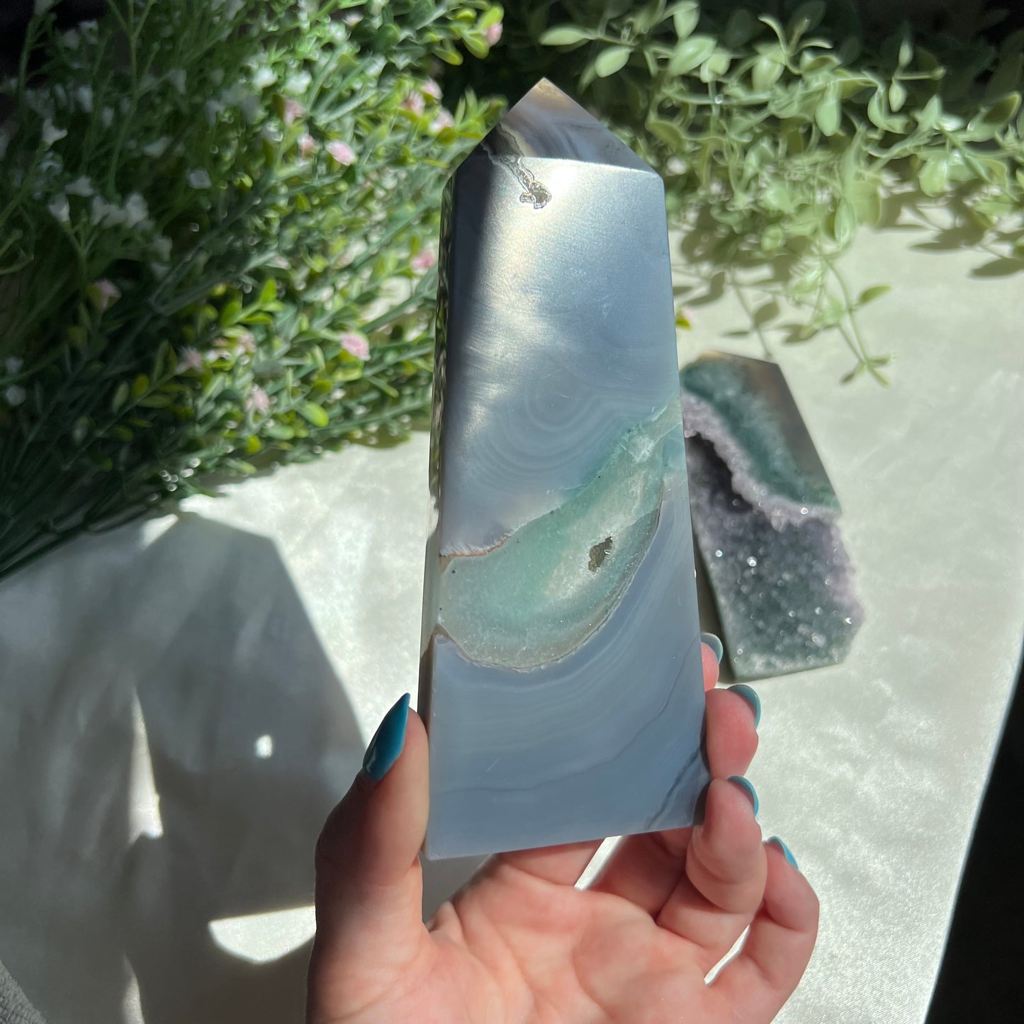 Grey Agate Druzy Flat Tower