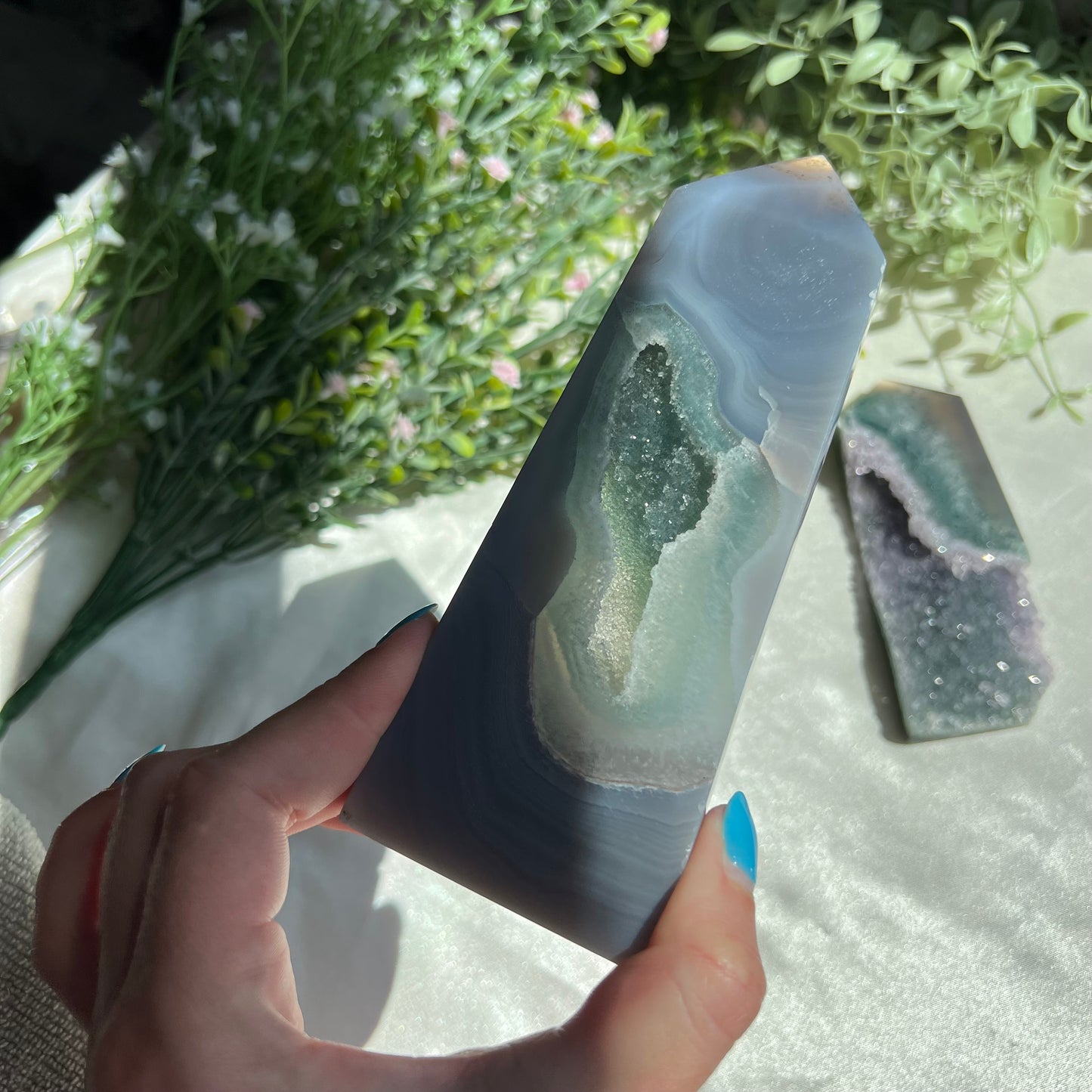 Grey Agate Druzy Flat Tower