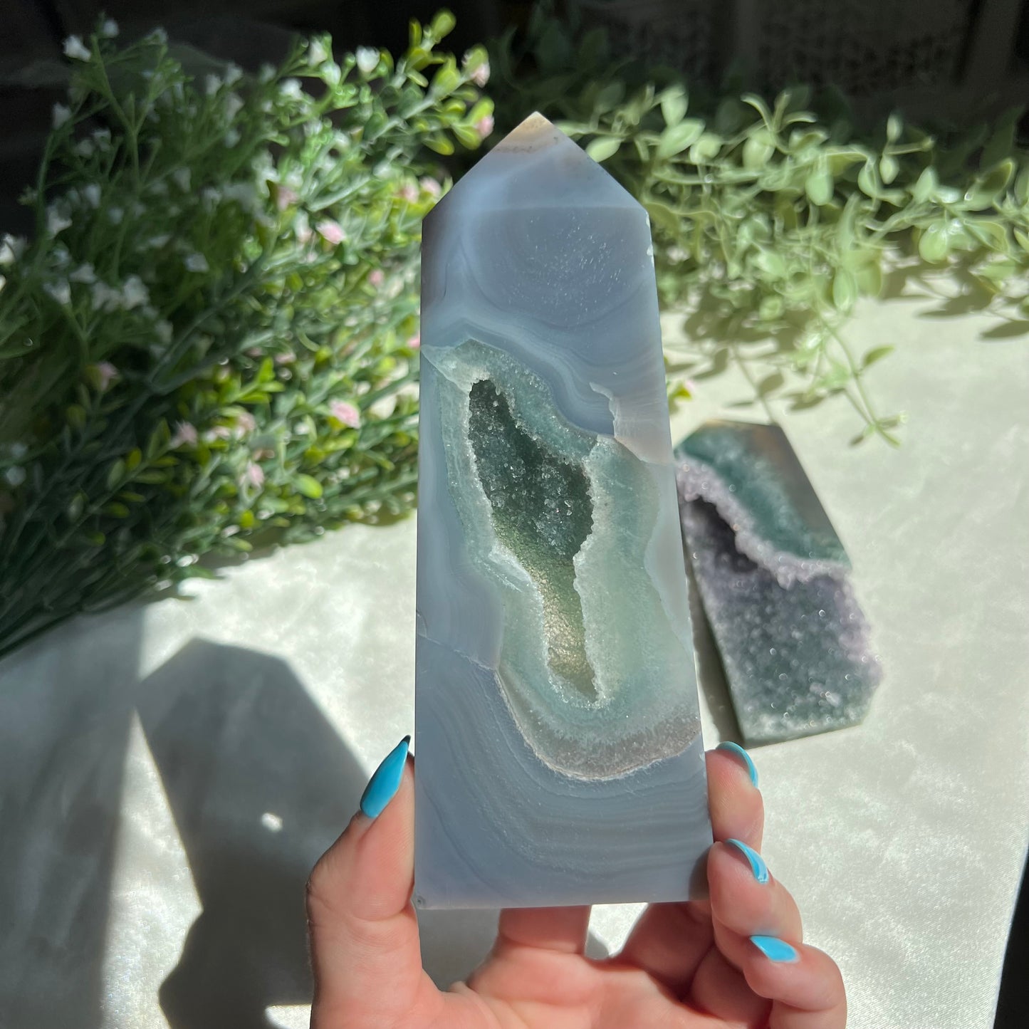 Grey Agate Druzy Flat Tower