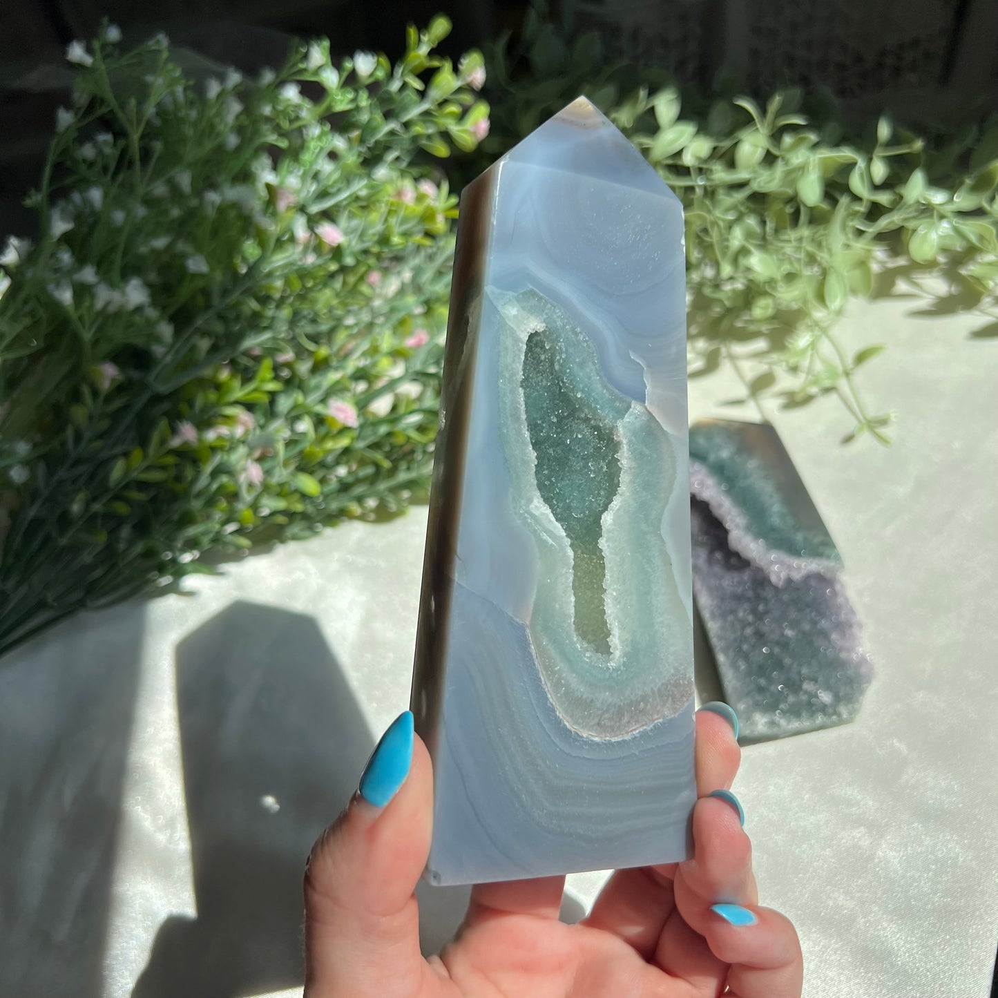 Grey Agate Druzy Flat Tower