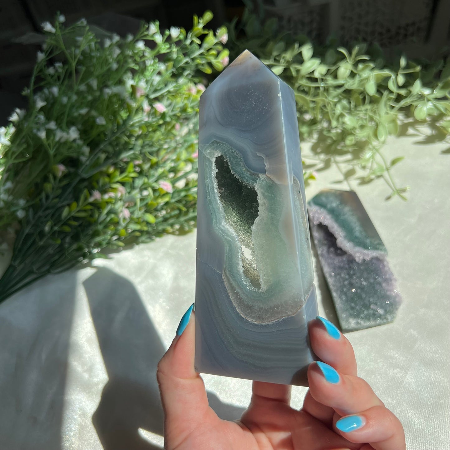 Grey Agate Druzy Flat Tower