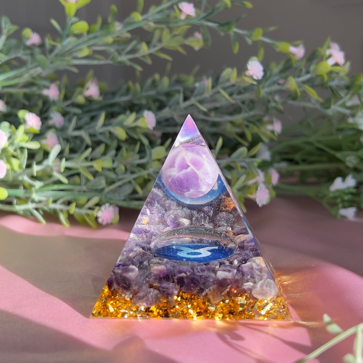 Orgonite Pyramid with Dream Amethyst Ball for Orgone Energy, Epoxy Resin, Reiki Healing, Meditation Decor