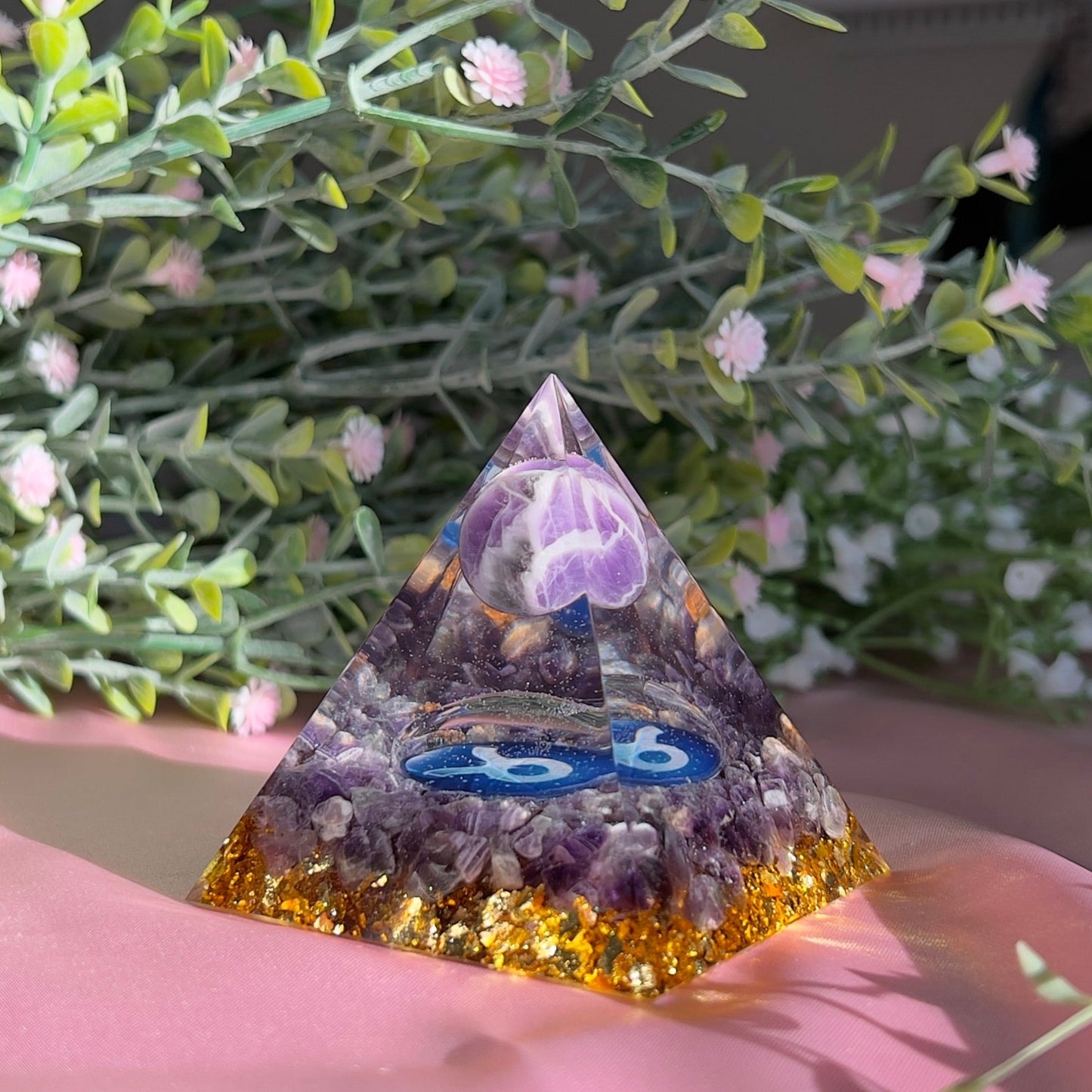 Orgonite Pyramid with Dream Amethyst Ball for Orgone Energy, Epoxy Resin, Reiki Healing, Meditation Decor