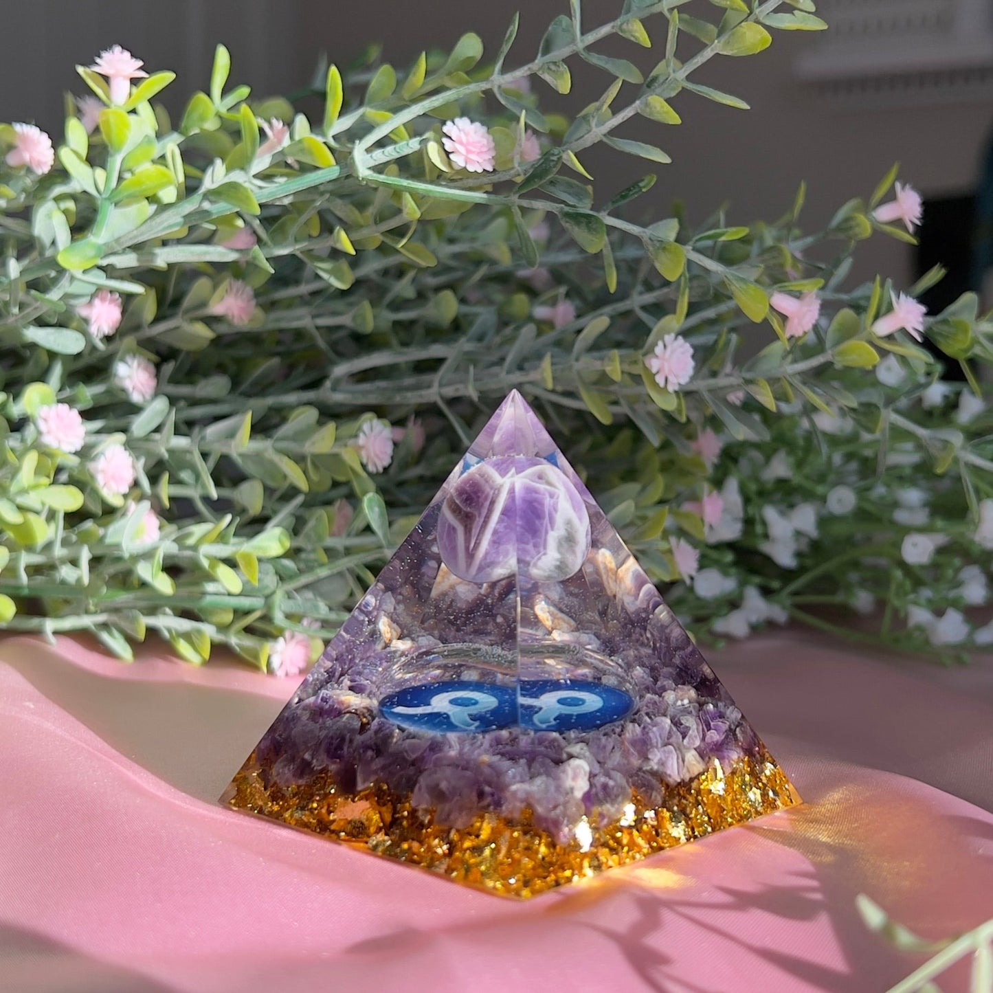 Orgonite Pyramid with Dream Amethyst Ball for Orgone Energy, Epoxy Resin, Reiki Healing, Meditation Decor