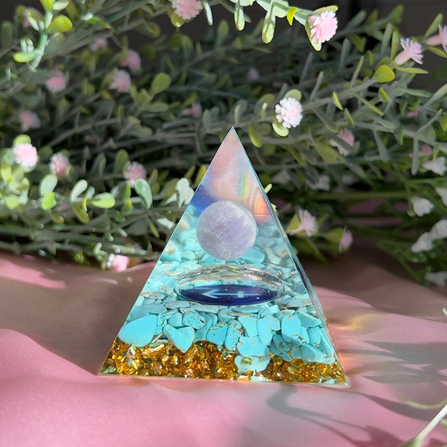 Orgonite Pyramid with Dream Amethyst Ball for Orgone Energy, Epoxy Resin, Reiki Healing, Meditation Decor