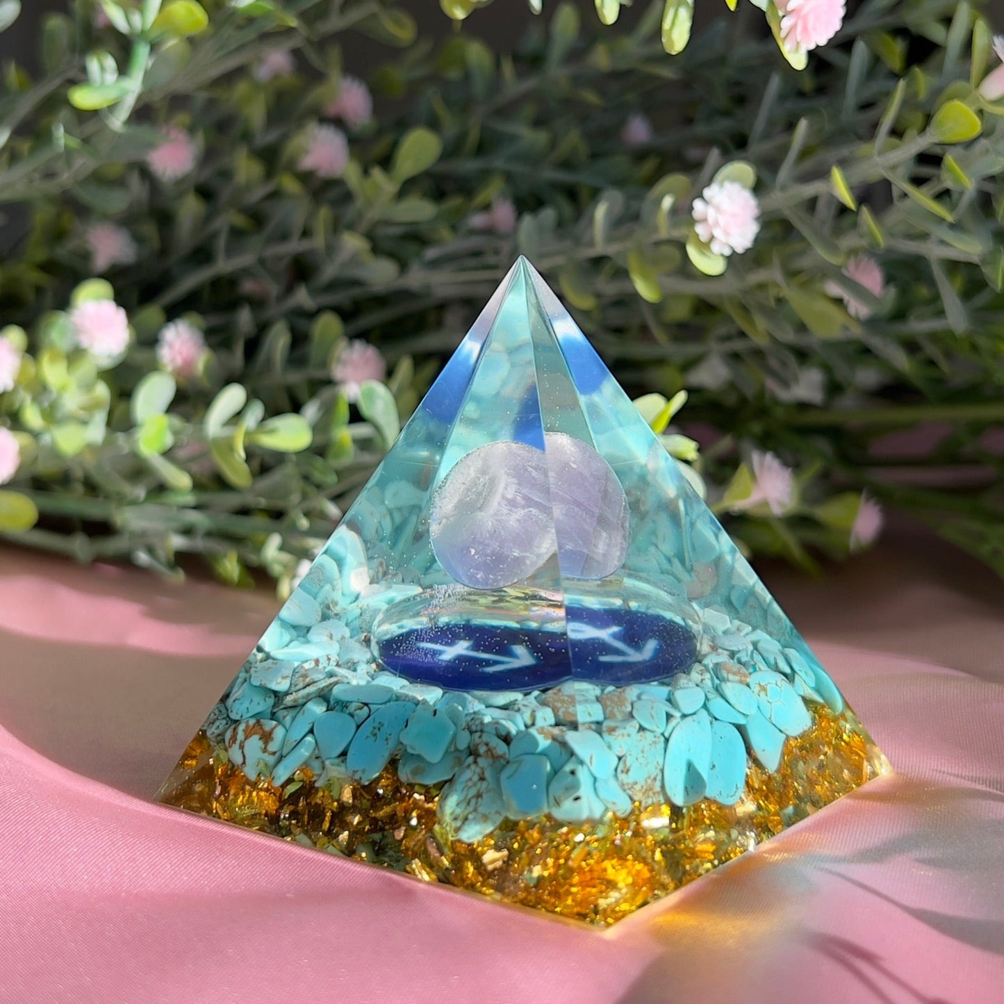 Orgonite Pyramid with Dream Amethyst Ball for Orgone Energy, Epoxy Resin, Reiki Healing, Meditation Decor