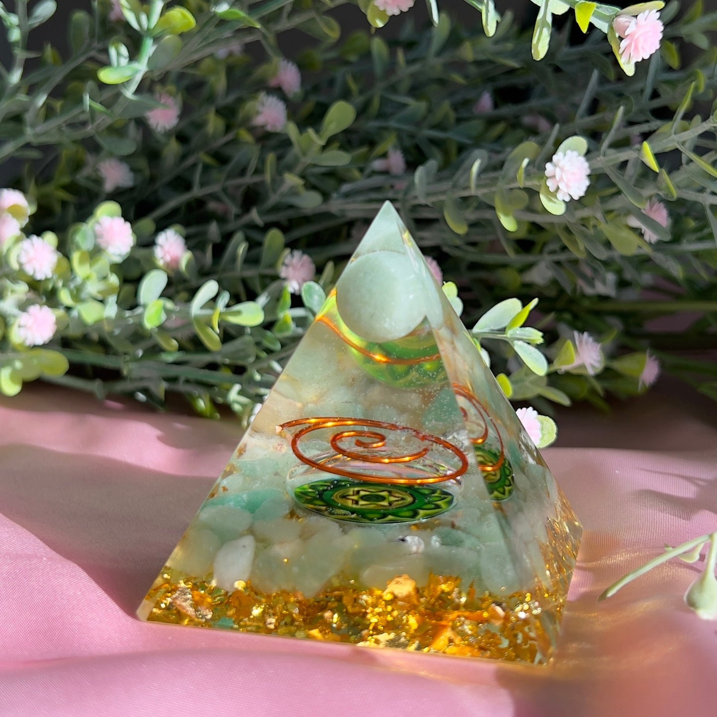 Orgonite Pyramid with Copper Wire for Orgone Energy, Epoxy Resin, Reiki Healing, Meditation Decor