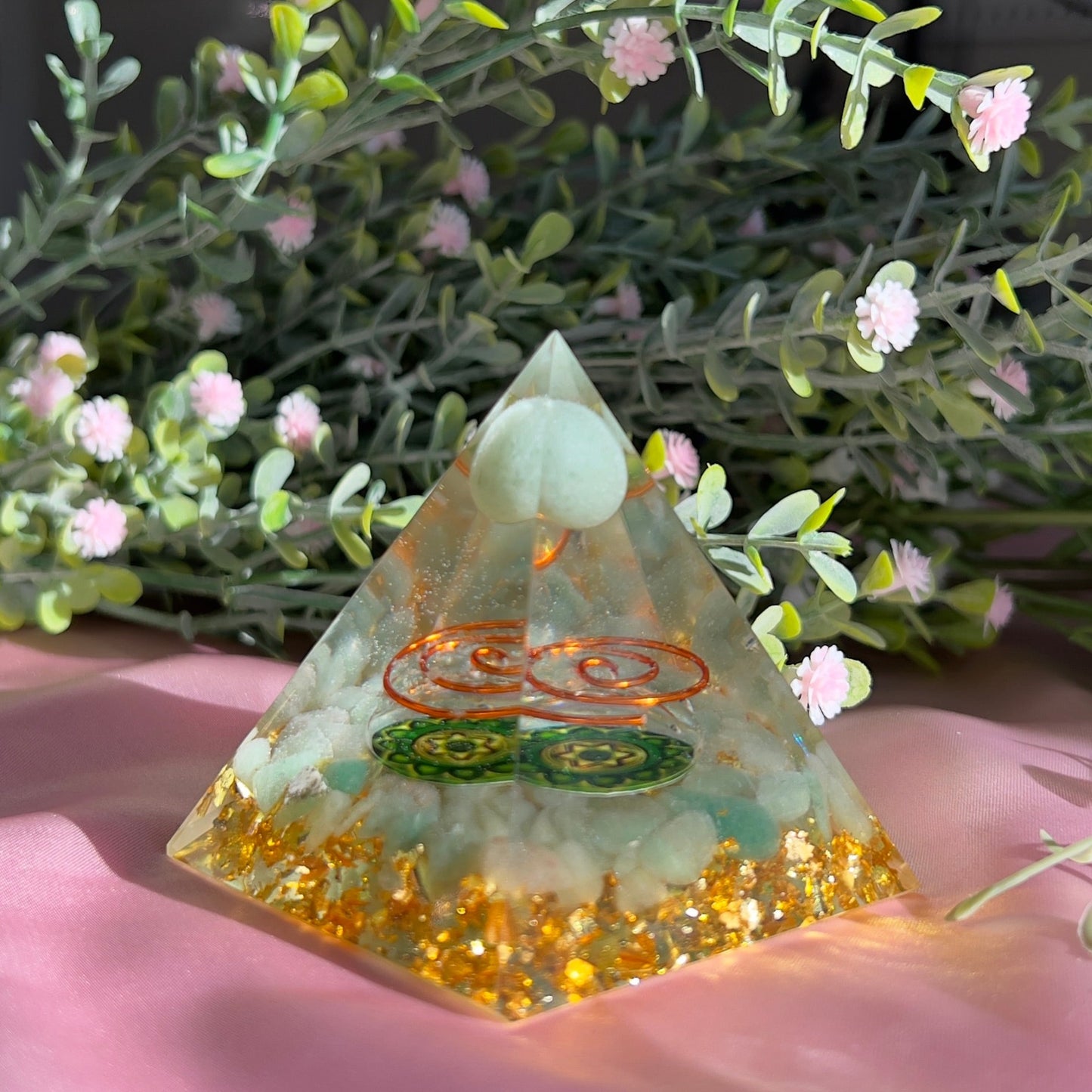 Orgonite Pyramid with Copper Wire for Orgone Energy, Epoxy Resin, Reiki Healing, Meditation Decor