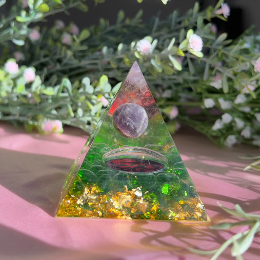 Orgonite Pyramid with Dream Amethyst Ball for Orgone Energy, Epoxy Resin, Reiki Healing, Meditation Decor