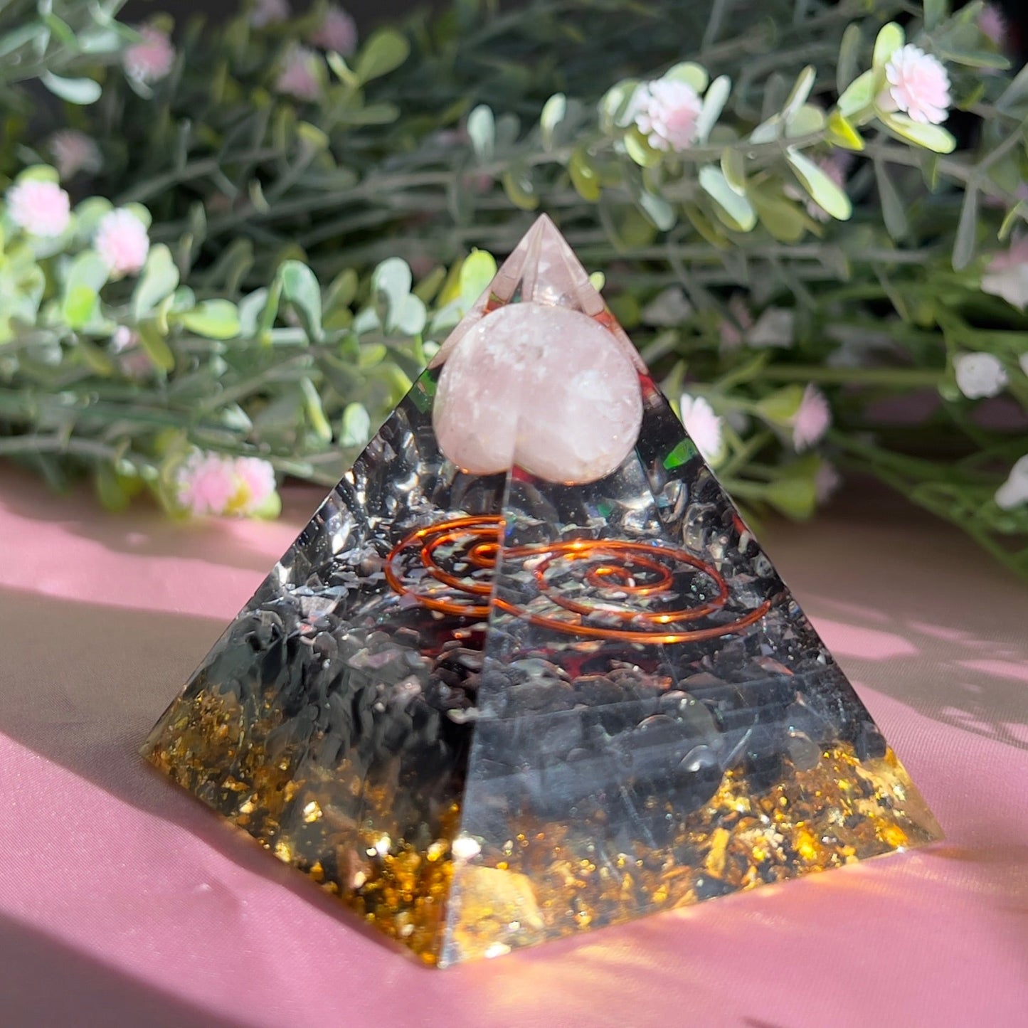 Orgonite Pyramid with Quartz Ball for Orgone Energy, Epoxy Resin, Reiki Healing, Meditation Decor