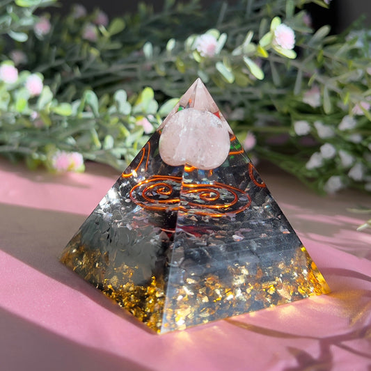 Orgonite Pyramid with Quartz Ball for Orgone Energy, Epoxy Resin, Reiki Healing, Meditation Decor