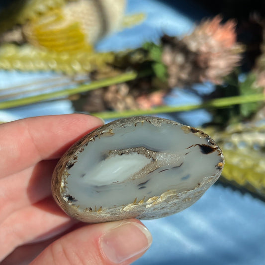 Montana Agate With Druzy, Polished End Half, Locally Sourced, Lapidary Rough 4.45 oz, 126g