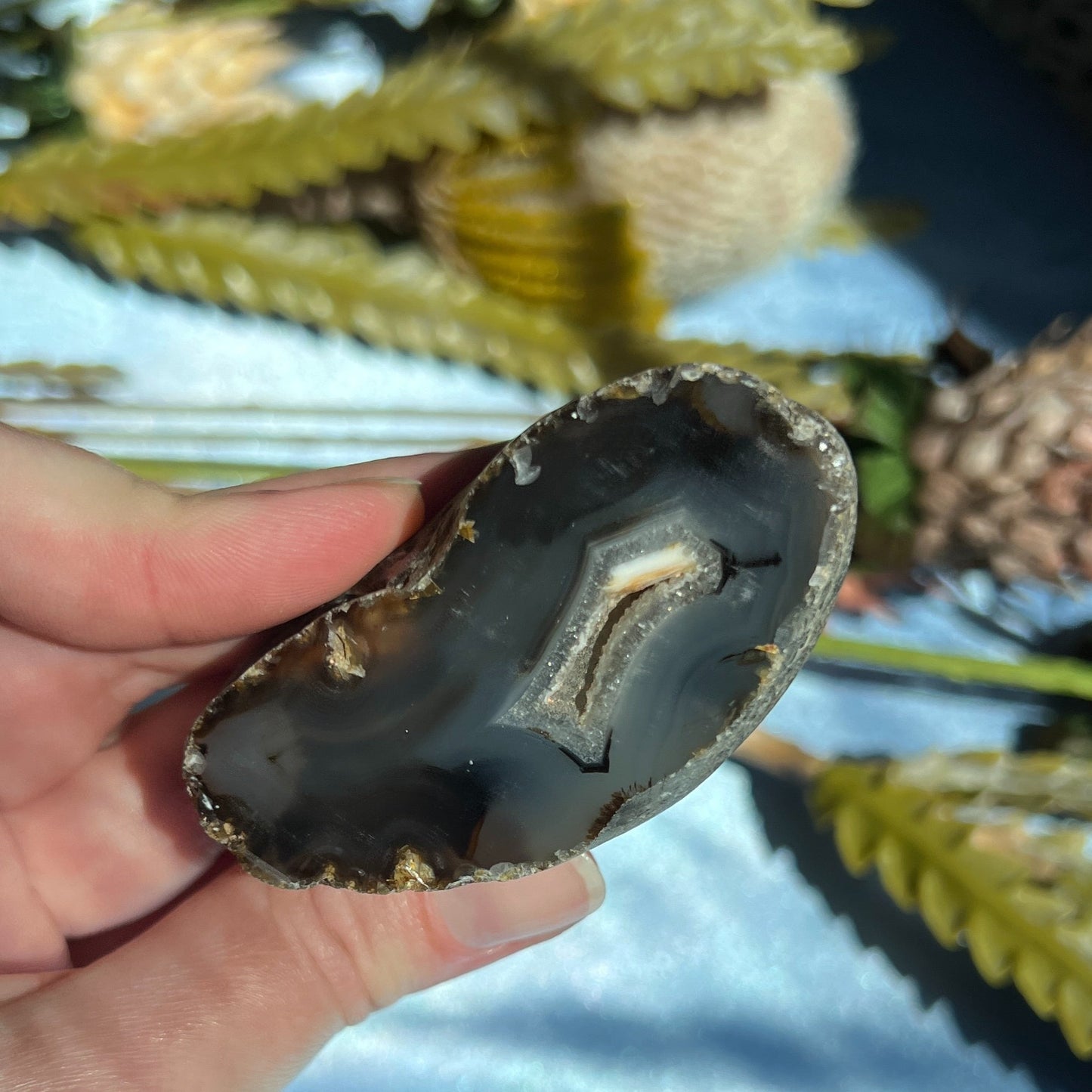 Montana Agate With Druzy, Polished End Half, Locally Sourced, Lapidary Rough 4.45 oz, 126g